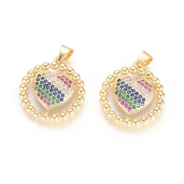

PandaHall Brass Micro Pave Cubic Zirconia Pendants, Long-Lasting Plated, Flat Round with Heart, Colorful, Golden, 21x19x4mm, Hole: 5x3mm...