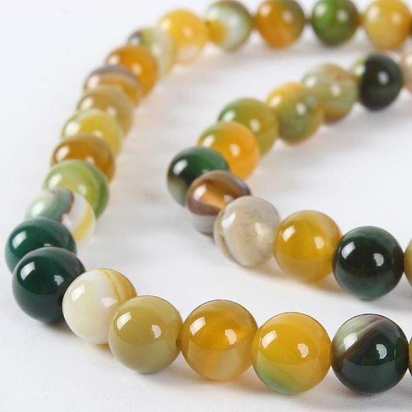 

PandaHall Natural Striped Agate/Banded Agate Round Bead Strands, Dyed, Yellow Green, 6mm, Hole: 1mm, about 63pcs/strand, 15.35 inch Banded...