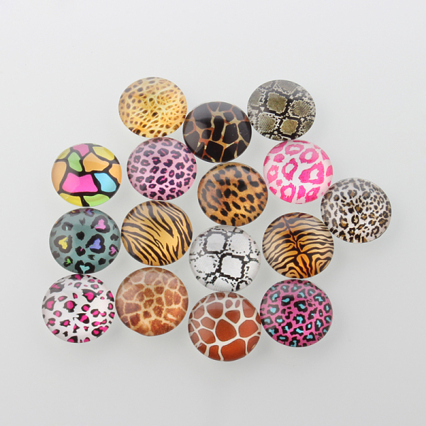 

PandaHall Half Round/Dome Animal Skin Printed Glass Cabochons, Mixed Color, 25x7mm Glass Half Round Multicolor
