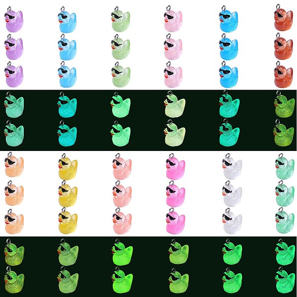 

PandaHall 60Pcs 12 Colors Luminous Transparent Resin Pendants, Duck Charms with Glasses, Glow in the Dark, with Stainless Steel Color Tone..., Multicolor