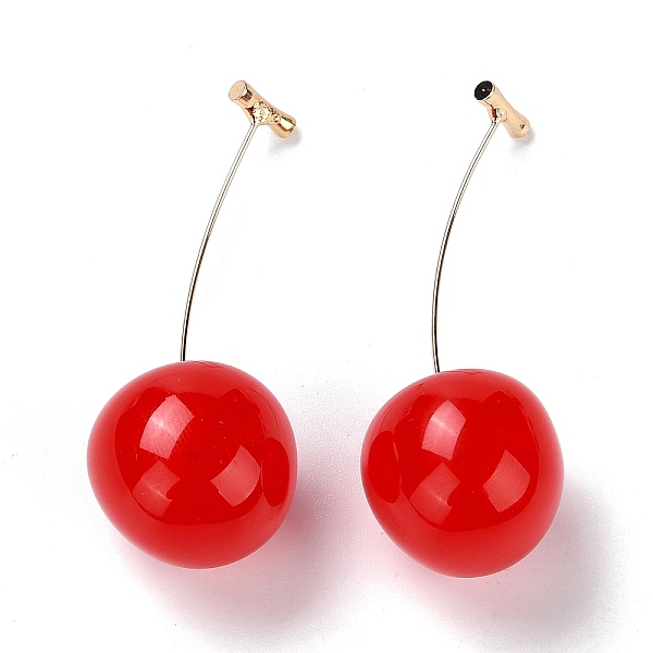 

PandaHall Lifelike Cherry Dangle Stud Earrings, Cute Fruit Drop Earrings for Girl Women, Light Gold, Red, 56mm, Pin: 0.6mm Resin Cherry Red