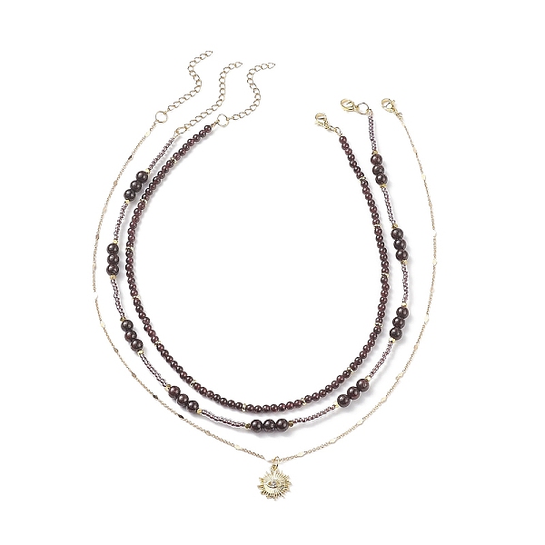 

PandaHall 3Pcs 3 Style Crystal Rhinestone Horse Eye Pendant Necklaces Set, Natural Garnet & Synthetic Hematite Beaded Necklaces for Women..., Multicolor
