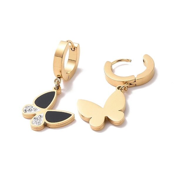 

PandaHall Resin Butterfly Dangle Hoop Earrings with Crystal Rhinestone, Gold Plated 304 Stainless Steel Jewelry for Women, Black, 35mm, Pin...