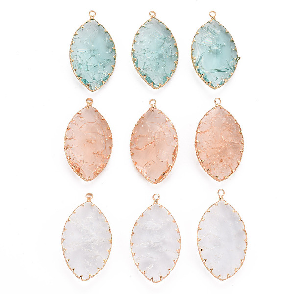 

PandaHall Crackle Glass Pendants, with Golden Tone Brass Findings, Faceted, Oval, Mixed Color, 41.5x23.5x7mm, Hole: 2mm Brass+Glass Oval..., Multicolor