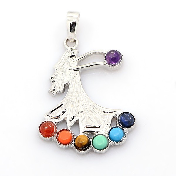 

PandaHall Vintage Chakra Jewelry Gemstone Pendants, with Alloy Findings, Dancer, Platinum, 37x28x4mm, Hole: 5x8mm Mixed Stone Human