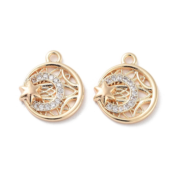 

PandaHall Brass Micro Pave Clear Cubic Zirconia Charms, Flat Round with Star Charm, Real 18K Gold Plated, 12.5x11x2mm, Hole: 1.2mm...