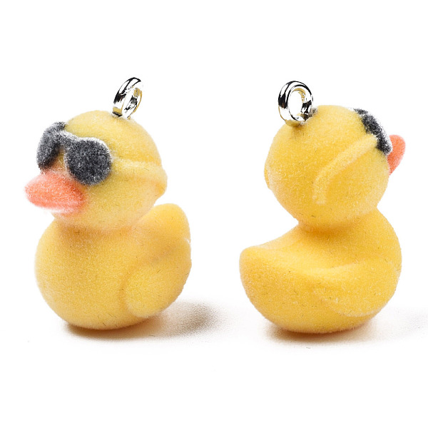 

PandaHall Flocky Resin Pendants, with Platinum Plated Iron Loops, Duck with Glasses, Gold, 27x22x16.5mm, Hole: 2.5mm Iron+Resin Duck Gold
