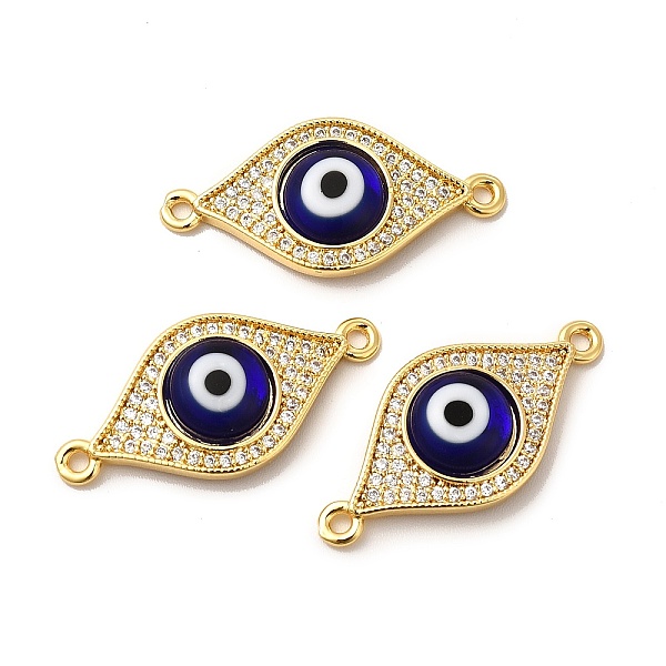 

PandaHall Rack Plating Real 18K Gold Plated Brass Micro Pave Clear Cubic Zirconia Connector Charms, Evil Eye Links with Handmade Lampwork..., Blue