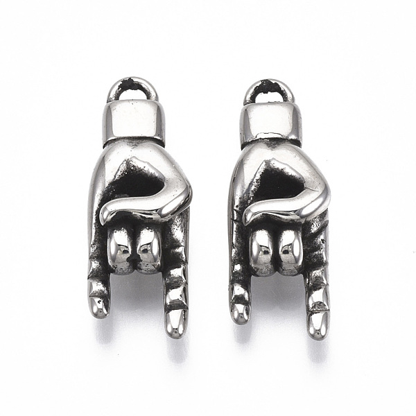 

PandaHall 304 Stainless Steel Pendants, Mano Cornuto Italian Hand, Antique Silver, 27.5x9.5x7mm, Hole: 2mm 304 Stainless Steel Palm