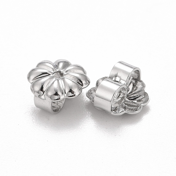 

PandaHall Rack Plating Brass Friction Ear Nut, Cadmium Free & Lead Free, Flower, Platinum, 6x6x3.5mm, Hole: 1mm Brass