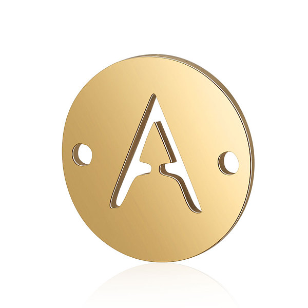 

PandaHall Titanium Steel Links connectors, Flat Round with Letter, Golden, Letter.A, 12x0.8mm, Hole: 0.8mm Titanium Steel Flat Round