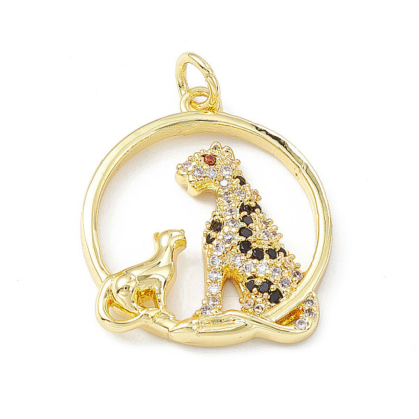 

PandaHall Brass Micro Pave Cubic Zirconia Pendants, Ring with Leopard/Cheetah Charm, Golden, 22.5x19.5x3.5mm, Hole: 3mm Brass+Cubic Zirconia..., Black