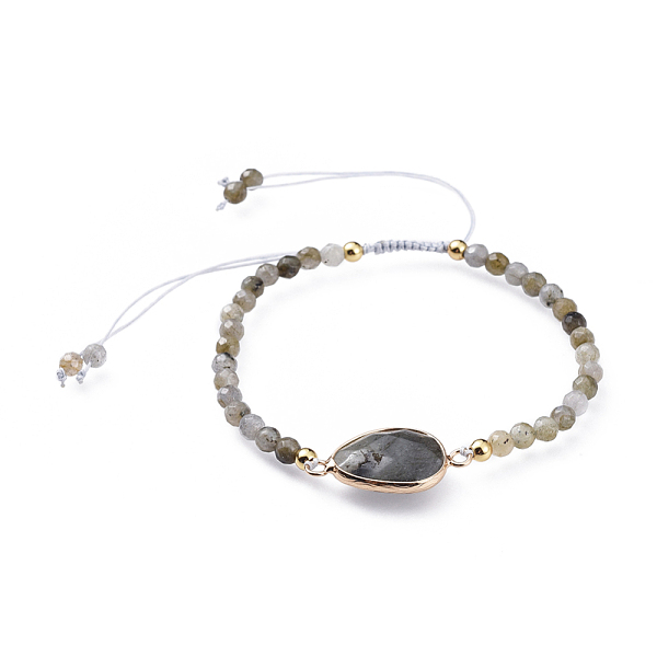 

PandaHall Adjustable Natural Labradorite Braided Bead Bracelets, with Brass Findings, Faceted, 2-1/8 inch(5.4cm) Labradorite