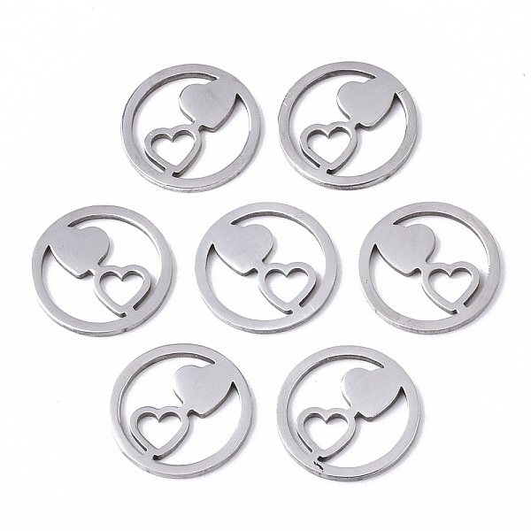 

PandaHall Valentine's Day 201 Stainless Steel Charms, Laser Cut, Ring with Heart with Heart, Stainless Steel Color, 12x1mm 201 Stainless...