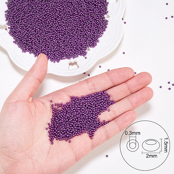 

PandaHall Ornaland 12/0 Glass Seed Beads, Baking Varnish, Opaque Colours, Round, Purple, 2x1.5mm, Hole: 0.3mm, about 11200pcs/bag Glass...