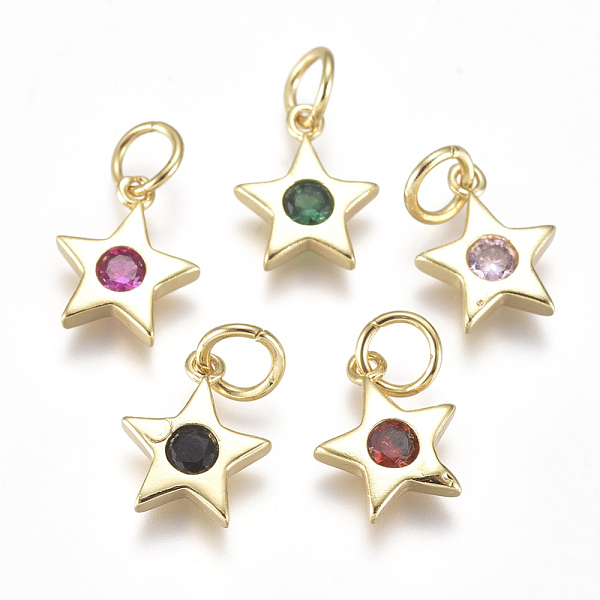 

PandaHall Brass Micro Pave Cubic Zirconia Charms, with Jump Ring, Long-Lasting Plated, Star, Real 18K Gold Plated, Mixed Color, 10x9x2mm..., Multicolor