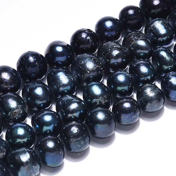 

PandaHall Natural Cultured Freshwater Pearl Beads Strands, Round, Dyed, Prussian Blue, 7~8mm, Hole: 0.8mm, about 47pcs/strand, 14.17 inch...