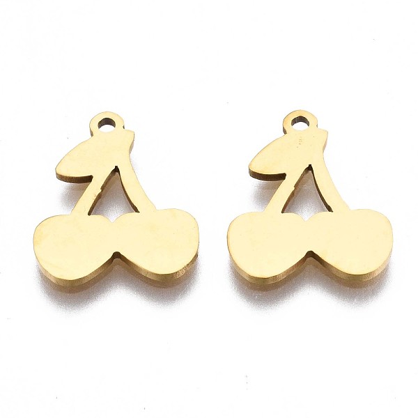

PandaHall 201 Stainless Steel Charms, Laser Cut Pendants, Cherry, Golden, 14.5x12x1mm, Hole: 1.2mm 201 Stainless Steel Cherry
