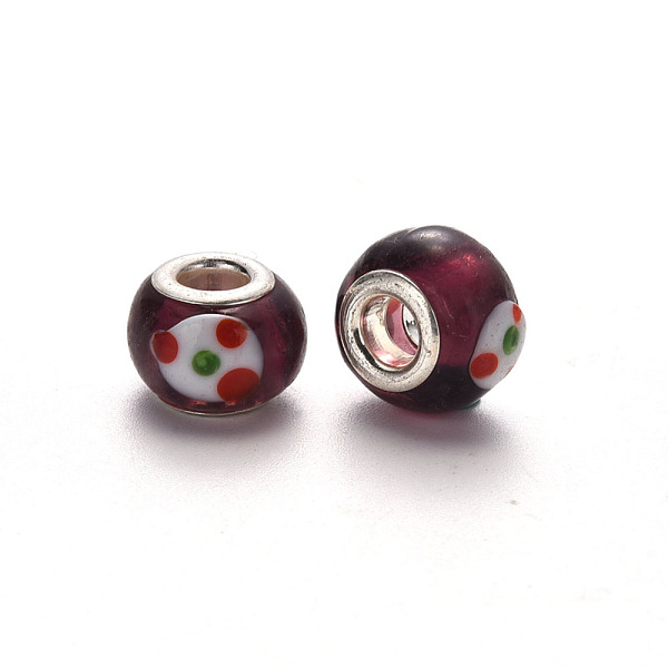 

PandaHall Handmade Lampwork European Beads, Large Hole Rondelle Beads, with Platinum Tone Brass Double Cores, Coconut Brown, 14~16x9~10mm...