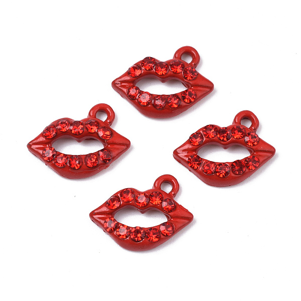 

PandaHall Spray Painted Alloy Pendants, Rack Plating, with Rhinestone, Cadmium Free & Nickel Free & Lead Free, Lip, FireBrick, 10x13x3mm..., Red