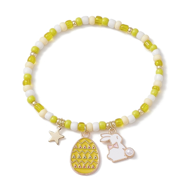 

PandaHall Alloy Enamel Charm Bracelets, with Glass Seed Beads, Yellow, 2-1/8 inch(5.5cm) Alloy Rabbit Yellow