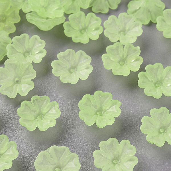

PandaHall Transparent Frosted Acrylic Bead Caps, 5-Petal, Flower, Green Yellow, 16.5x6mm, Hole: 1.6mm, about 959pcs/500g Acrylic