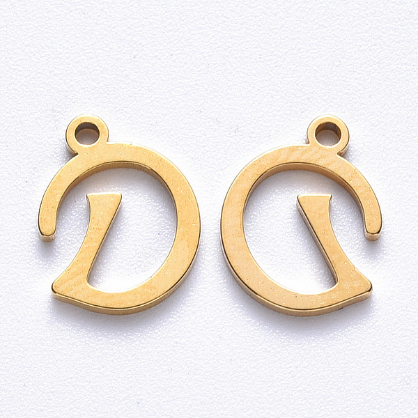 

PandaHall Vacuum Plating 201 Stainless Steel Charms, Laser Cut, Golden, Letter.D, 10x8.5x1mm, Hole: 1mm 201 Stainless Steel Letter D