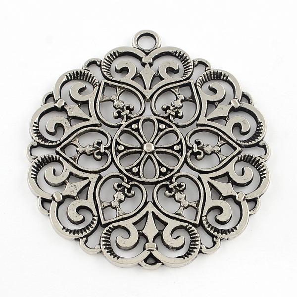 

PandaHall Tibetan Style Filigree Flower Alloy Big Pendants, Cadmium Free & Lead Free, Antique Silver, 67.5x61.5x2.5mm, Hole: 4.5mm Alloy...