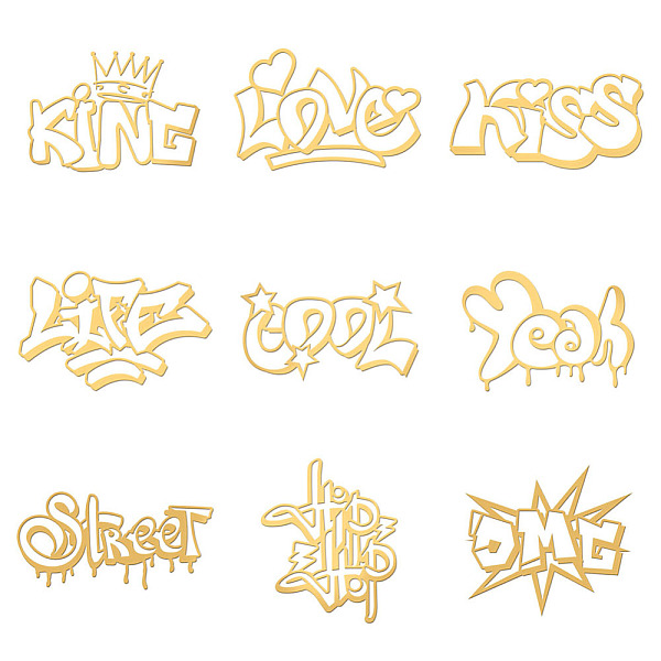 

PandaHall OLYCRAFT 9pcs 4x4cm Graffiti Words Theme Stickers Words Stamp Stickers King Love Self Adhesive Gold Metal Stickers Life Hip Hop...