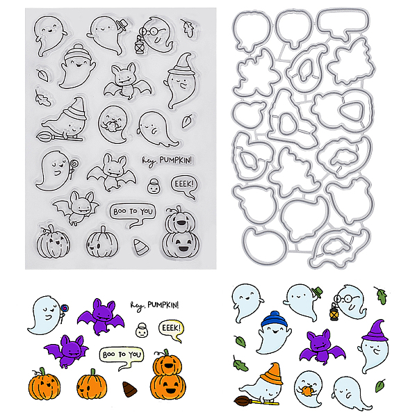 

PandaHall CRASPIRE 1Pc Halloween Theme PVC Plastic Clear Stamps, with 1Pc Carbon Steel Cutting Dies Stencils, for DIY Scrapbooking, Photo...