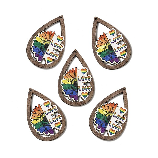 

PandaHall Rainbow/Pride Flag Theme Single Face Printed Aspen Wood Big Pendants, Teardrop with Word Love Is Love Charm, Sunflower Pattern...