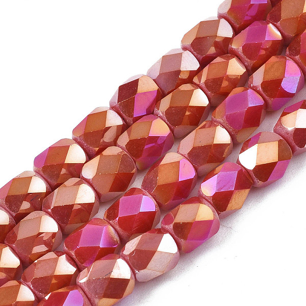 

PandaHall Electroplate Glass Beads Strands, AB Color Plated, Faceted, Column, Cerise, 5.5x5mm, Hole: 1.2mm, about 99pcs/strand, 21.85 inch..., Red