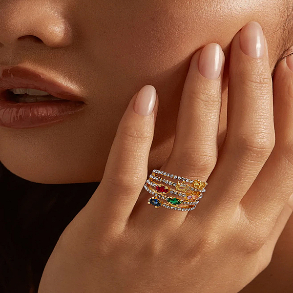 1Pc Oval Alloy Micro Pave Colorful Cubic Zirconia Finger Rings