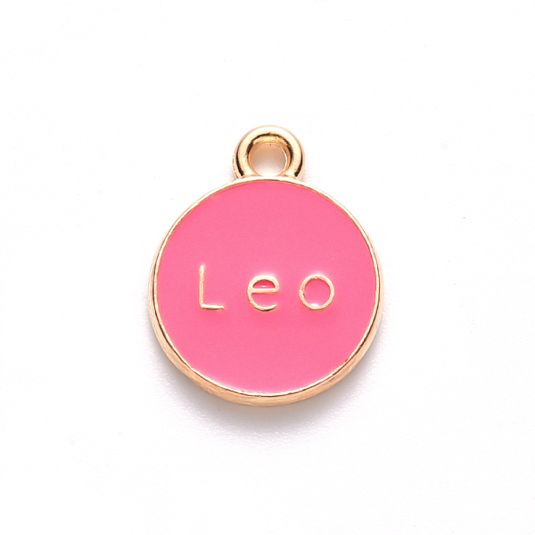

PandaHall Alloy Enamel Pendants, Cadmium Free & Lead Free, Flat Round with Constellation, Light Gold, Cerise, Leo, 22x18x2mm, Hole: 1.5mm..., Red