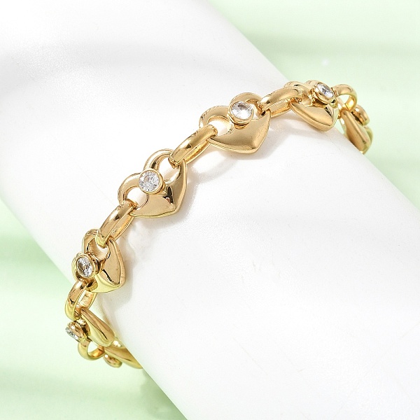 Bracelet en acier inoxydable 304 serti de zirconiums cubiques transparents en forme de cœur