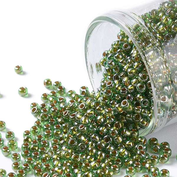 

PandaHall TOHO Round Seed Beads, Japanese Seed Beads, (1007) Gold Lined Olive Luster, 11/0, 2.2mm, Hole: 0.8mm, about 1110pcs/10g Glass..., Green