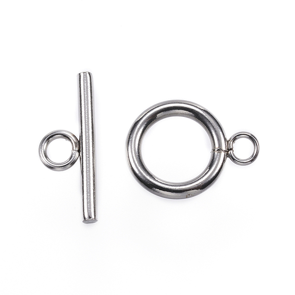 

PandaHall 304 Stainless Steel Toggle Clasps, Ring, Stainless Steel Color, Ring: 16x12x2mm, Hole: 2.5~3mm, Bar: 18x7x2mm, Hole: 3mm 304...