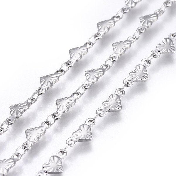 PandaHall 304 Stainless Steel Link Chains, Soldered, Heart, Stainless Steel Color, 10x4.5x1mm 304 Stainless Steel