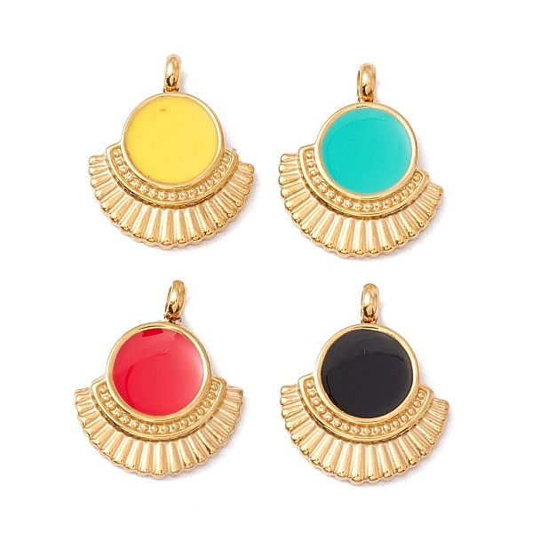 

PandaHall Vacuum Plating 304 Stainless Steel Enamel Pendants, Light Gold, Flat Round with Fan, Mixed Color, 18.5x15x4mm, Hole: 2.4mm..., Multicolor