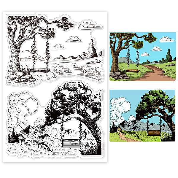 

PandaHall GLOBLELAND Tree and Swing Clear Stamps Natural Landscape Silicone Clear Stamp Seals for DIY Scrapbooking Cards Making Photo Album...