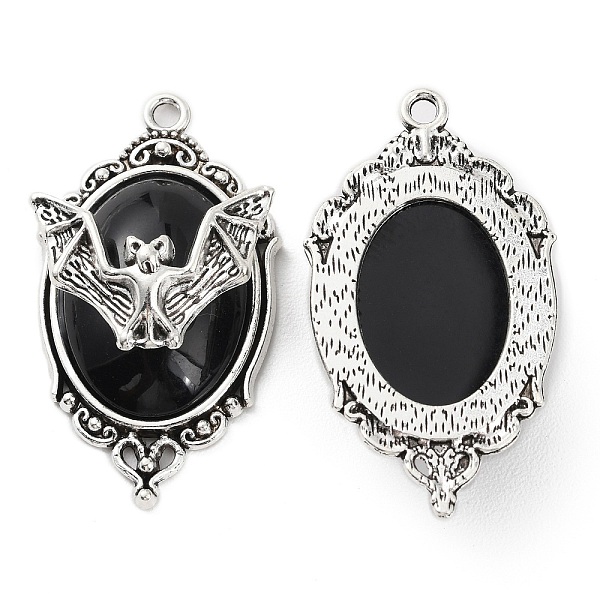 

PandaHall Halloween Alloy Oval Pendants, Bat Charms with Resin, Antique Silver, Black, 42.5x23.5x10mm, Hole: 2.2mm Alloy+Resin Oval Black