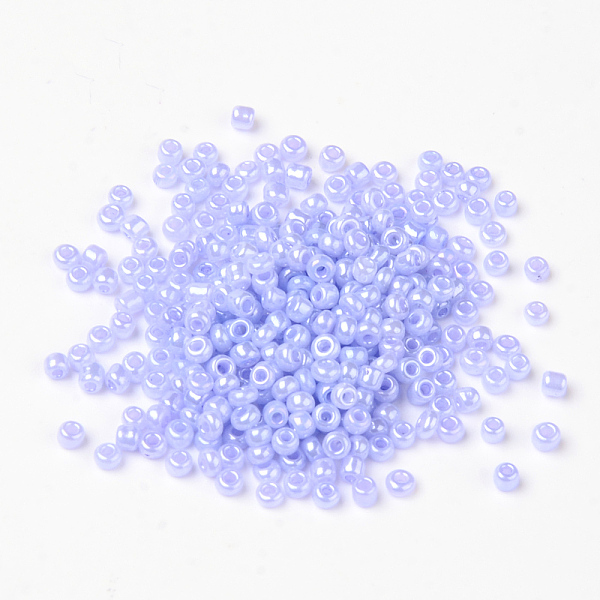 

PandaHall Glass Seed Beads, Ceylon, Round, Lilac, 4mm, Hole: 1.5mm, about 1000pcs/100g Glass Purple