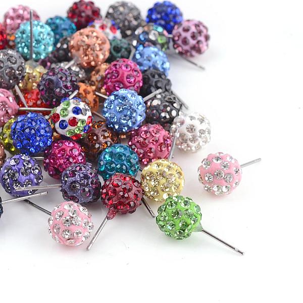 

PandaHall Ball Stud Earrings, Six Rows Handmade Polymer Clay Rhinestone Earrings, with Iron Pins, Mixed Color, 9~10mm, Pin:1mm Rhinestone..., Multicolor
