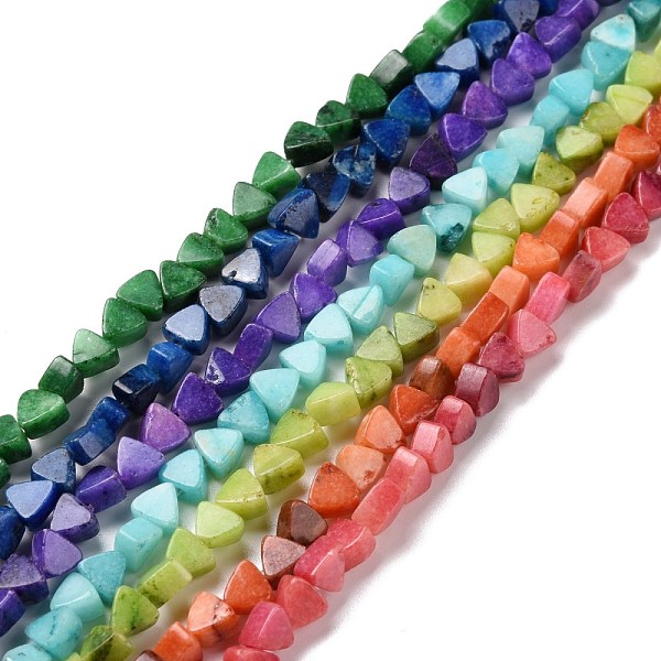 

PandaHall Natural Calcite Beads Strands, Dyed, Triangle, Mixed Color, 5.5x6x3.5mm, Hole: 0.8mm, about 81pcs/strand, 15.94 inch(40.5cm)..., Multicolor