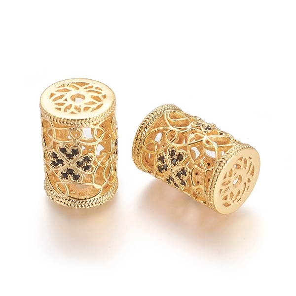 

PandaHall Brass Micro Pave Clear Cubic Zirconia Beads, Long-Lasting Plated, Hollow, Column with Flower, Clear, Golden, 18x12.5mm, Hole: 2mm..., Black