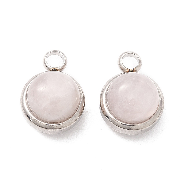 

PandaHall Natural Rose Quartz Charms, with 304 Stainless Steel Findings, Half Round, Stainless Steel Color, 13.5x10x7.5mm, Hole: 2.5mm Rose...