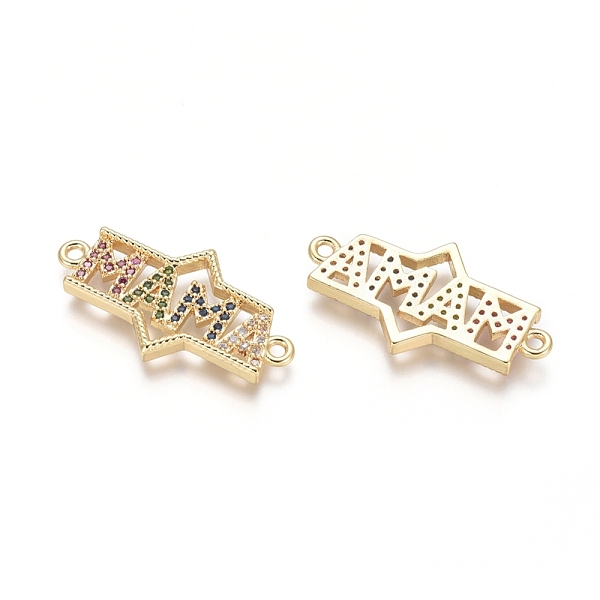 

PandaHall Brass Micro Pave Cubic Zirconia Links connectors, Word MAMA, for Mother's Day, Colorful, Golden, 13.5x25.5x2.5mm, Hole: 1.2mm...