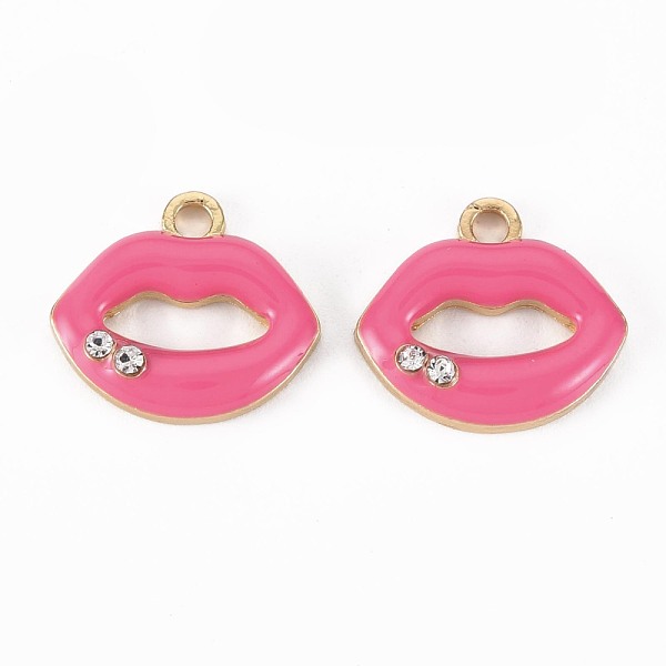 

PandaHall Golden Plated Alloy Enamel Pendants, with Crystal Rhinestones, Lip, Cadmium Free & Lead Free, Hot Pink, 15x17x4mm, Hole: 2mm Alloy..., Clear