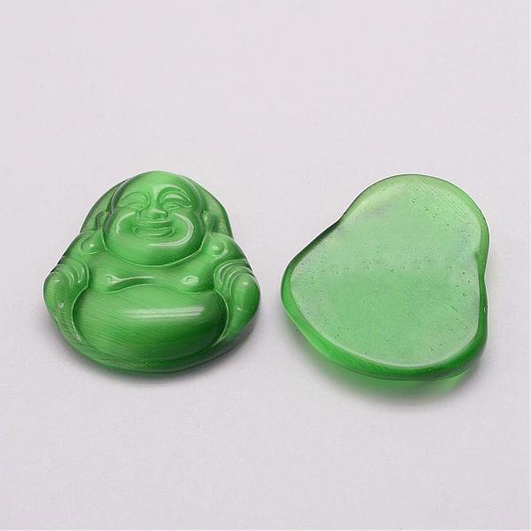

PandaHall Cat Eye Cabochons, Buddha, Green, 26.5x25.5x5~7mm Glass Human Green