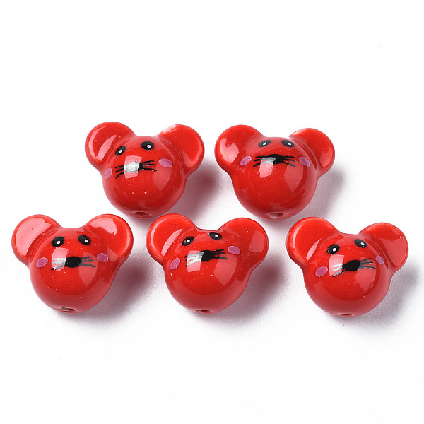 

PandaHall Handmade Porcelain Beads, Famille Rose Style, Mouse, FireBrick, 12.5x15.5x11mm, Hole: 1.6mm Porcelain Mouse Red